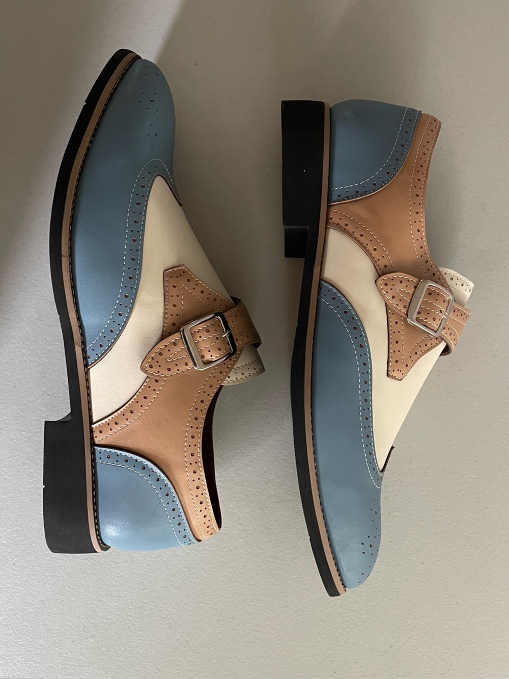 🔥Brogue Wingtip Spectator Loafers Blue/Beige/Cream NWT – US 9.5/10 (EU size 43) - Picture 5 of 11
